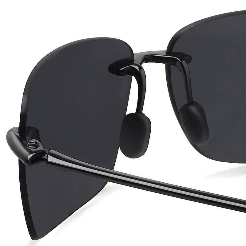 Men's light rimless TR90 sunglasses with UV400 TAC lens in Black frame