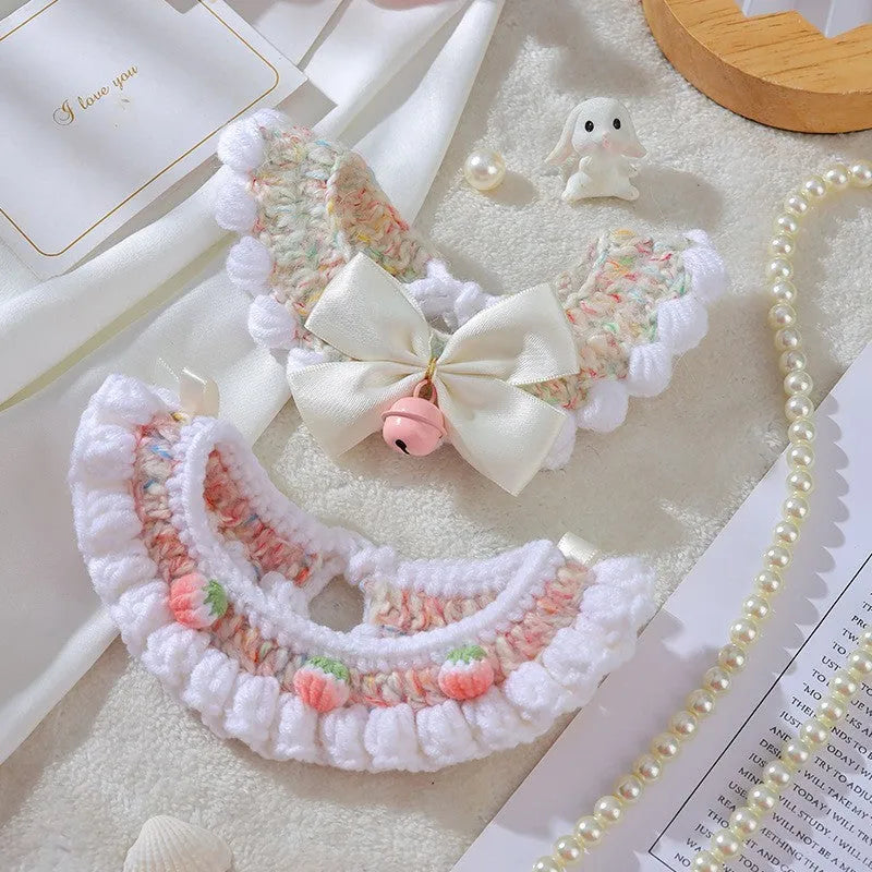 Handmade wool woven collar with embroidery for British Shorthair kittens showing size and colour options