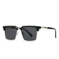Men's square sunglasses in a plastic frame, shown in multiple colour options including black silver black gray and dried tea.