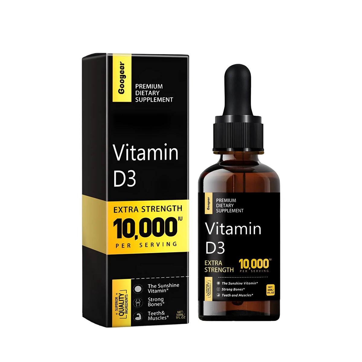 Liquid vitamin supplement in compact PE bottle with vitamin D3, C, green tea and orange extract