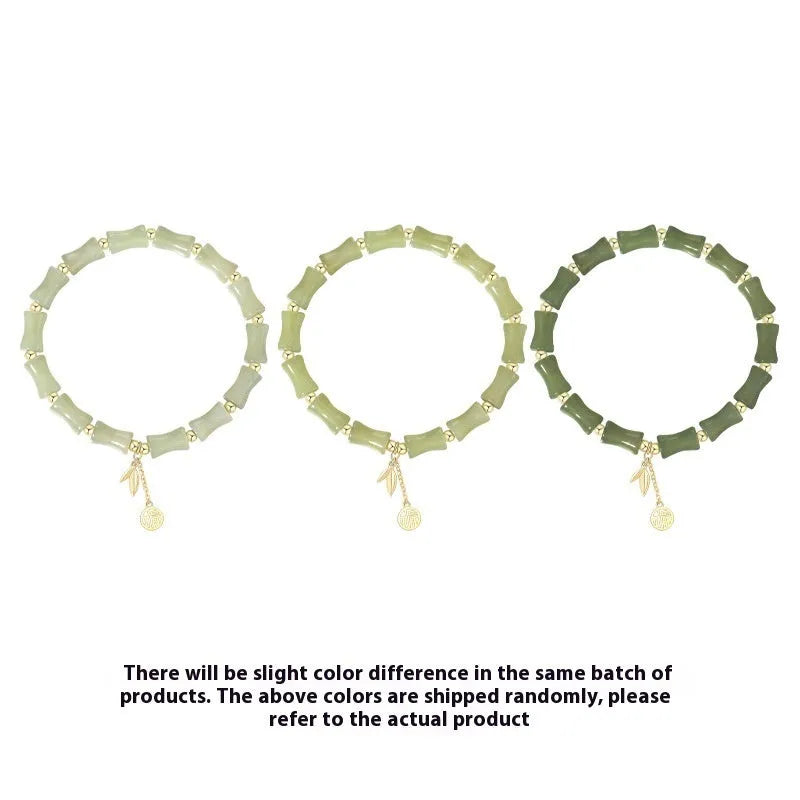 Chinese style bamboo Hetian jade bracelet and necklace set with bamboo joint design