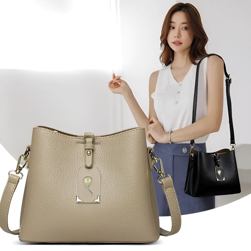 PU shoulder crossbody bag 21x17x10cm with sandwich pocket and polyester lining, shown in brown
