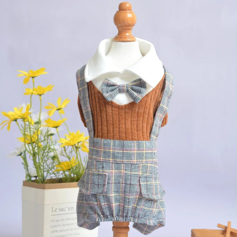 Orange cotton button shirt for small dog on mannequin