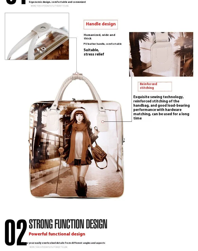 Medium waterproof PU leather travel handbag with cartoon cute design and three-dimensional pockets