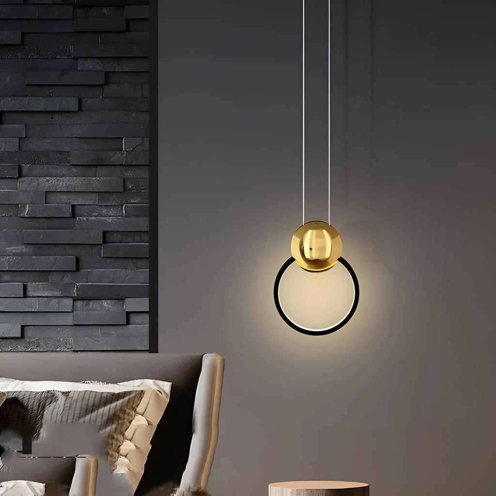 All copper moon shadow bedside chandelier with trichromatic LED, adjustable height, black finish