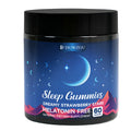 Sleep gummy supplement with melatonin and botanical extracts in picture colour