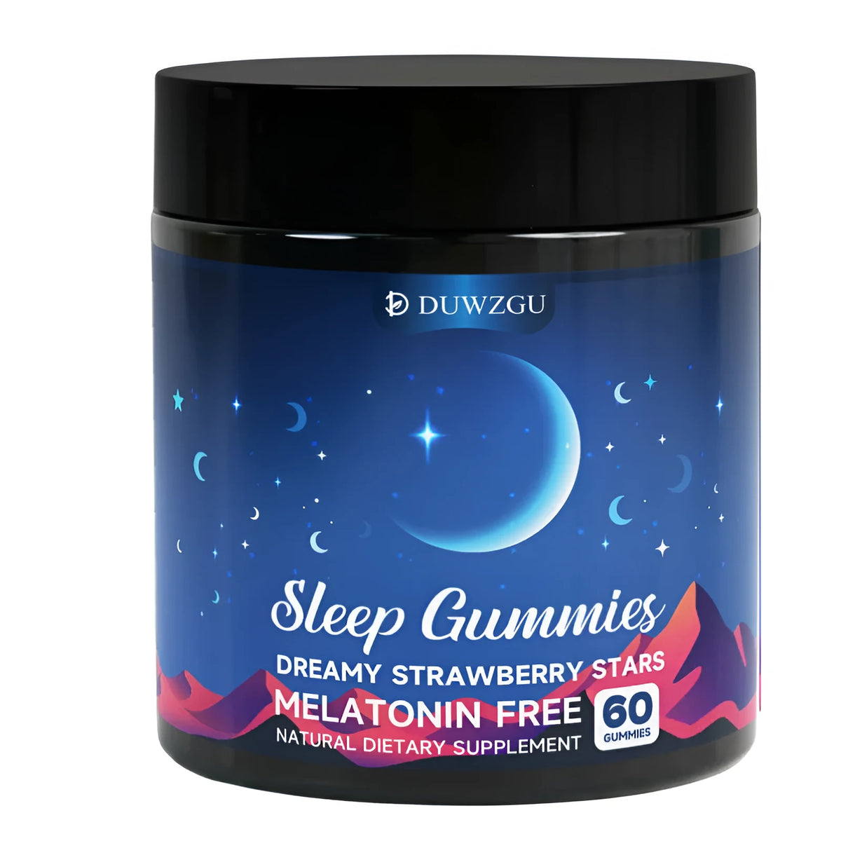 Sleep gummy supplement with melatonin and botanical extracts in picture colour