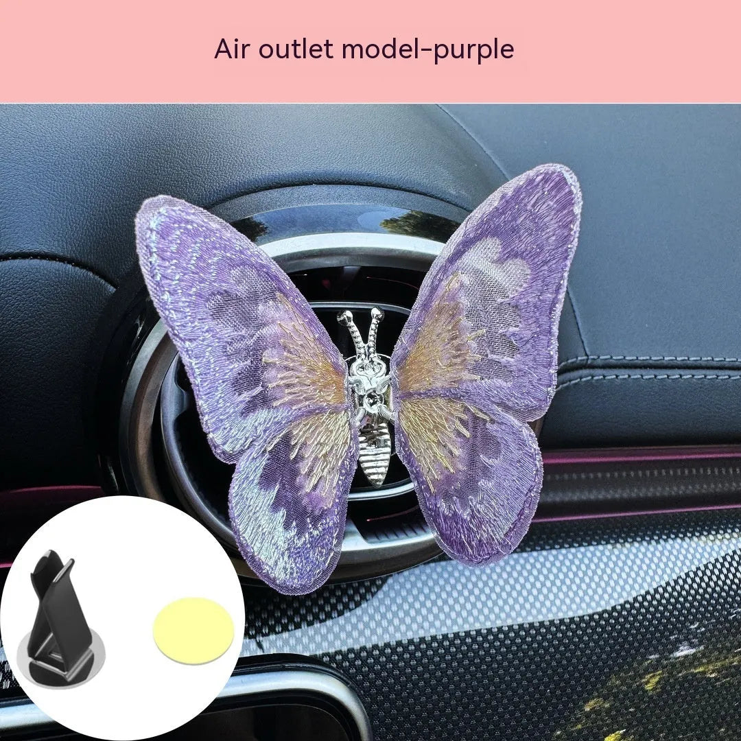 Embroidered butterfly fabric decoration for car air vent or dashboard in multiple colour options