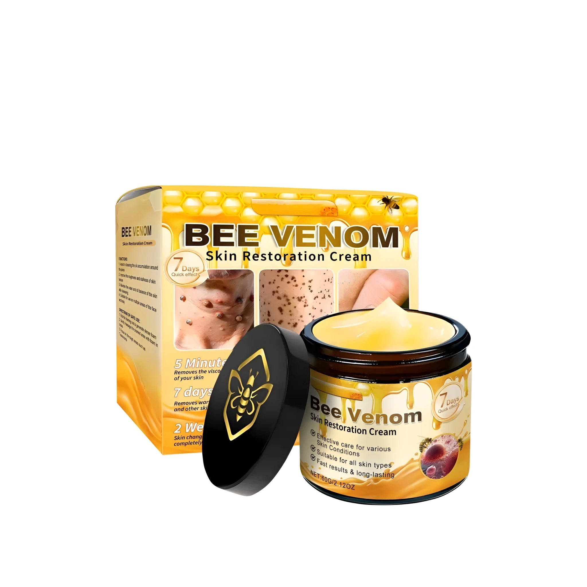 60g jar of skin soothing care cream with mint leaves and bee venom ingredients