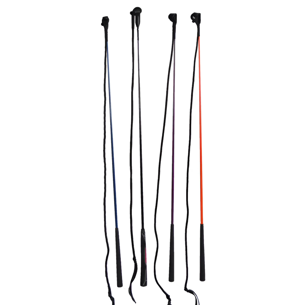 Advanced nylon fibre-glass training whip for equestrian use.