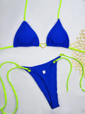 Women's European American lace up split bikini set with high waist briefs in multiple colours