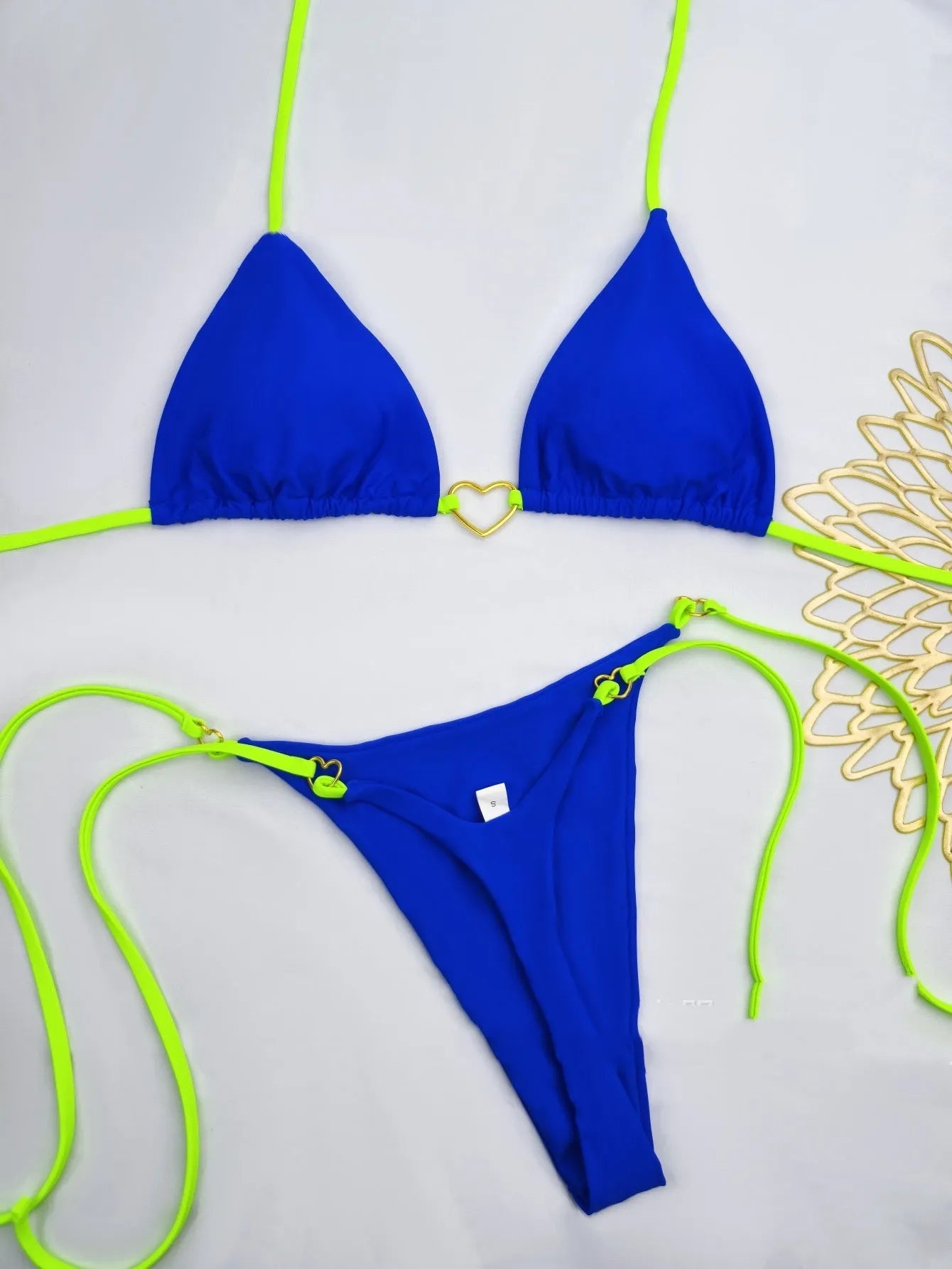 Women's European American lace up split bikini set with high waist briefs in multiple colours