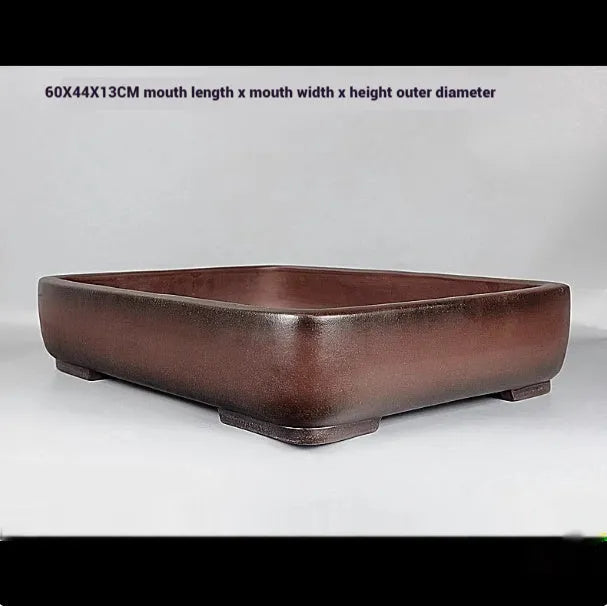 Handmade antique rectangular purple clay flower pot with traditional finish