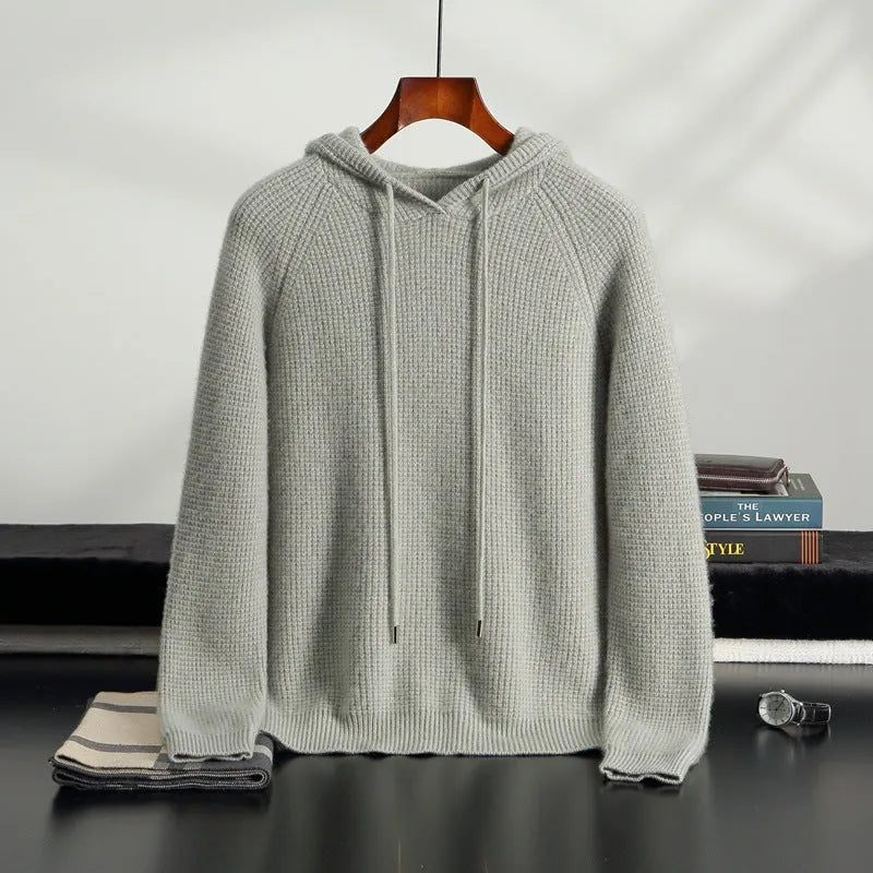 Hooded cashmere sweater in camel, grey-green, or navy blue, loose thickened winter pullover, sizes S to XXXL