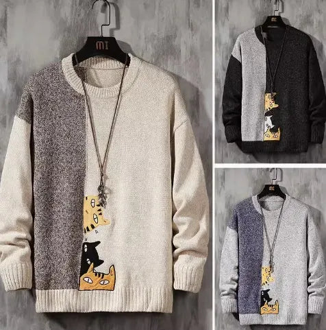 Unisex fleece lined thickened knit sweater in 1241 grey, casual pullover top with long sleeves