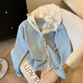 Lazy Chic sweater coat loose French top cardigan in peacock blue with 3D stereo pattern and cashmere feel
