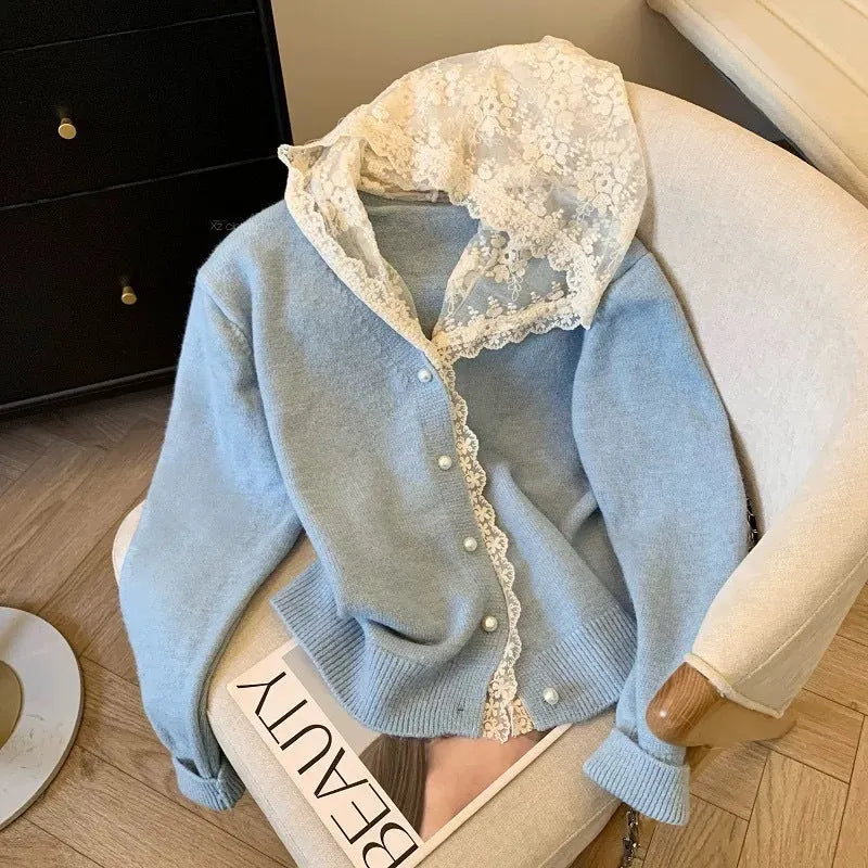 Lazy Chic sweater coat loose French top cardigan in peacock blue with 3D stereo pattern and cashmere feel