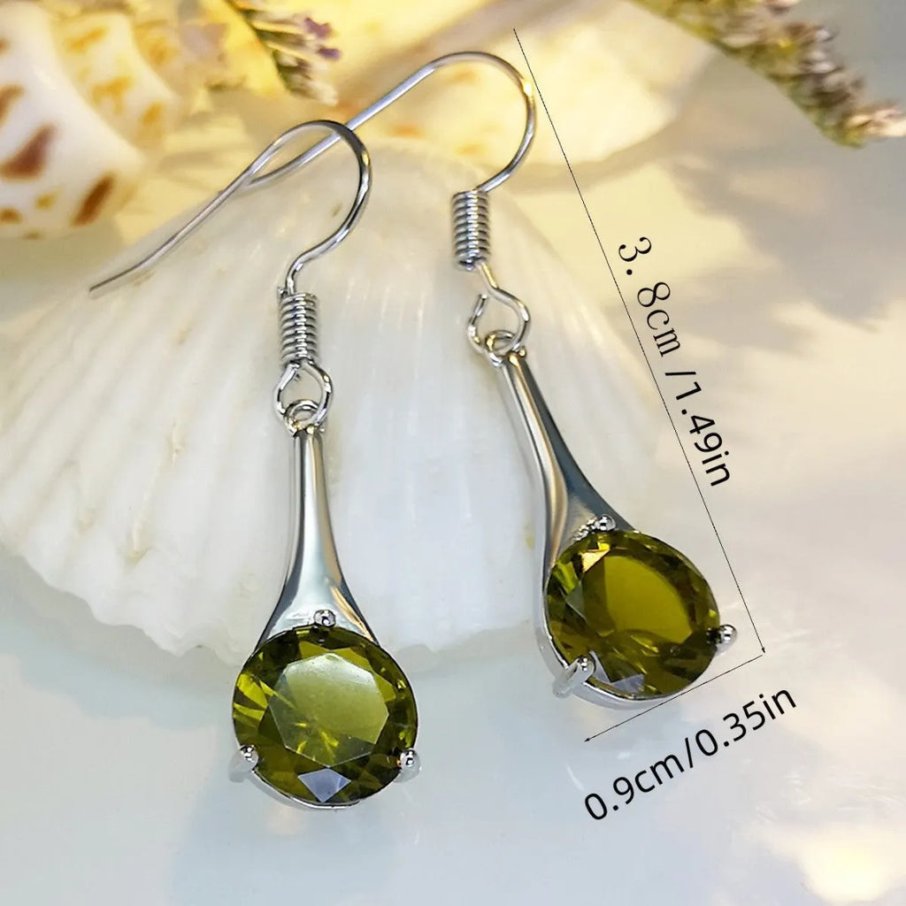 Olive green drop-shaped earrings with retro minimalist design and electroplated alloy construction