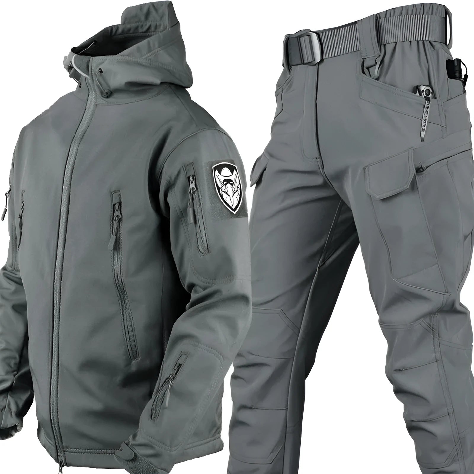 Men's winter military camouflage training suit hooded one-piece set in green solid colour