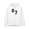 Solid white cotton pullover sweatshirt with embroidery and print, loose fit, long sleeves