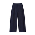 Women's linen-look polyester blend suit set with flounced sleeve shirt and wide leg trousers.