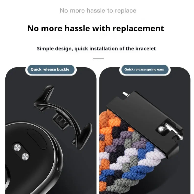 Nylon loop wristband replacement for Xiaomi Mi Band 8 with bracelet connector in silver, black or rose gold