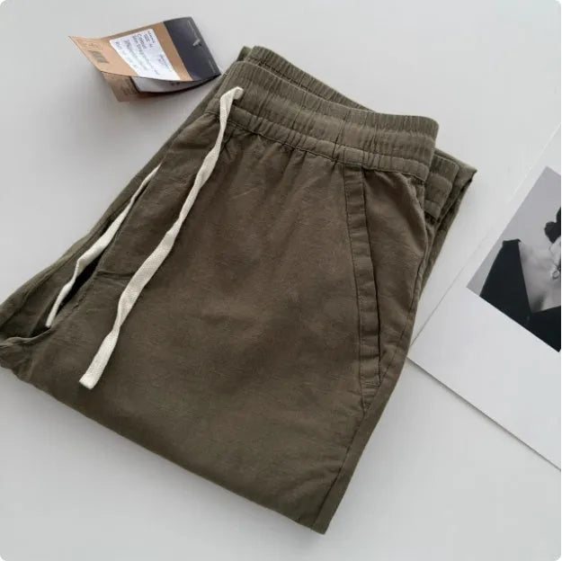 Men's loose straight casual pants with drawstring waist in summer thin fabric