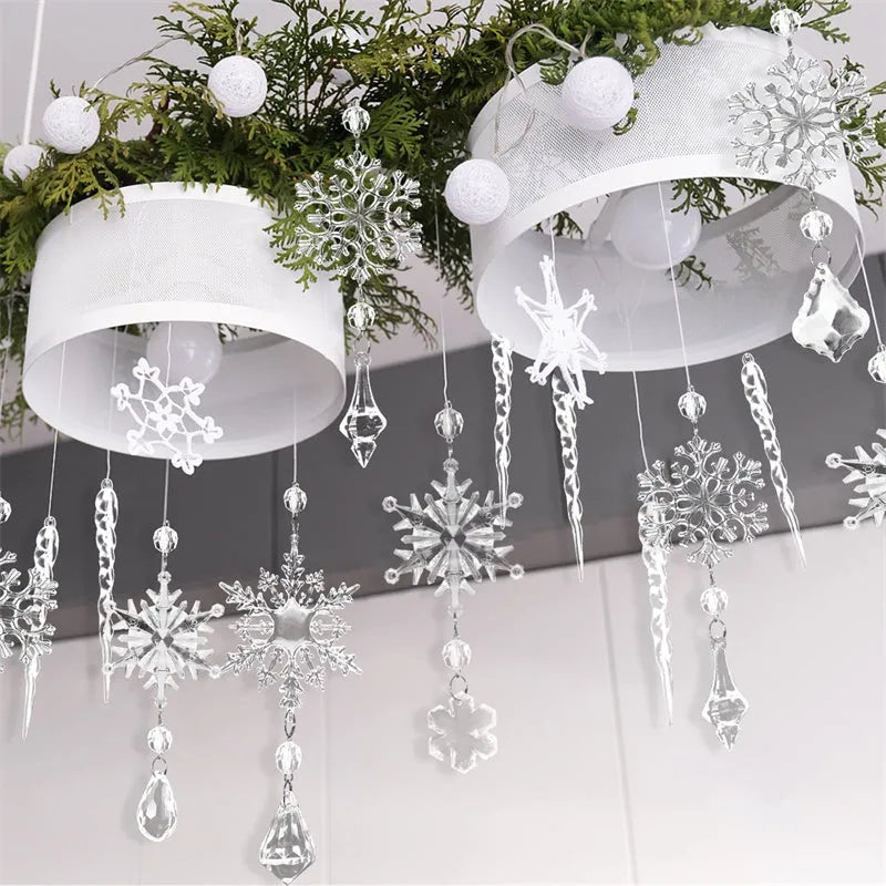 Ten transparent acrylic ice cone Christmas ornaments with hanging ribbon