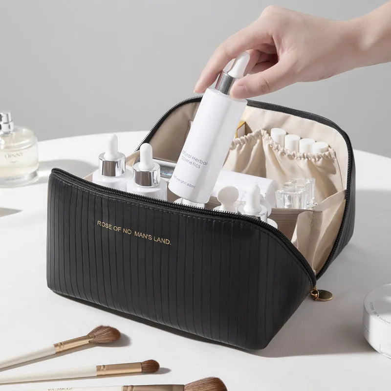 Vertical pattern pillow makeup bag in cubic 22.5cm design with PU material and five colour options