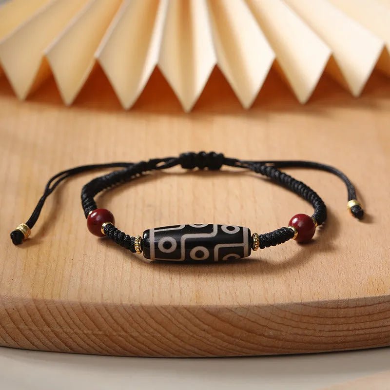 Men's adjustable Tibetan agate dzi bead bracelet with couple style design and traditional patterning