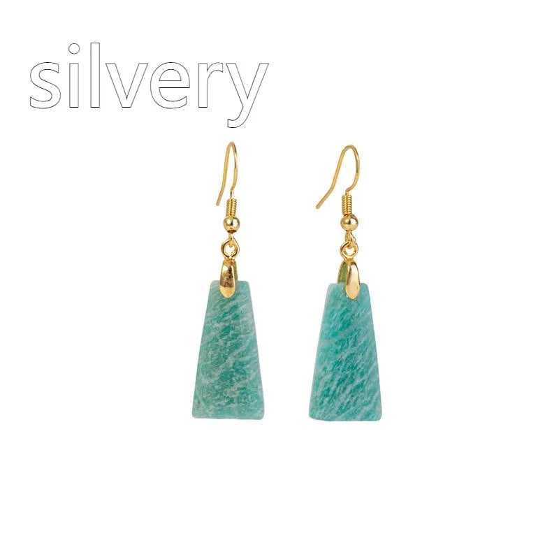 Amazonite trapezoid earrings with rough stone texture in gold and silver colours