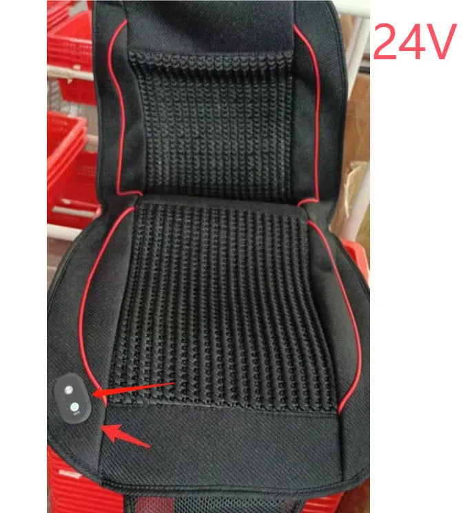 Car ventilation seat cushion measuring 60cm square in black, beige, or coffee colour with power cord