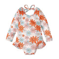 Girl's floral pattern swimsuit with crew neck and open back design in polyester fabric
