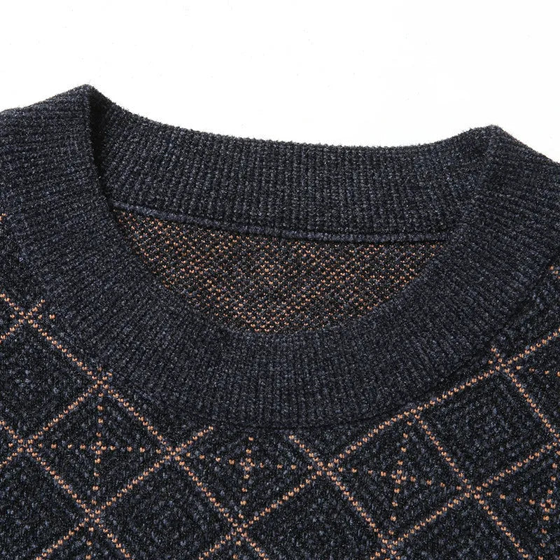 Men's round neck loose pullover sweater in blue, plus size, chemical fibre blend
