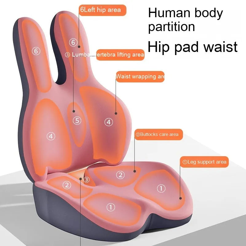 Car seat cushion set with thickened main cushion and separate lumbar support pad in various colour options