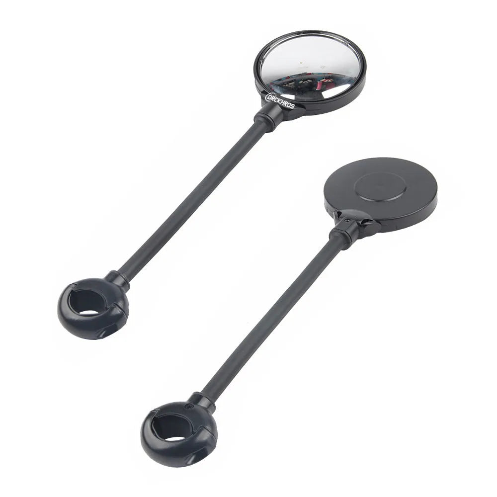 Black metal bicycle rearview mirror with hose adjustment clamp for handlebar mounting