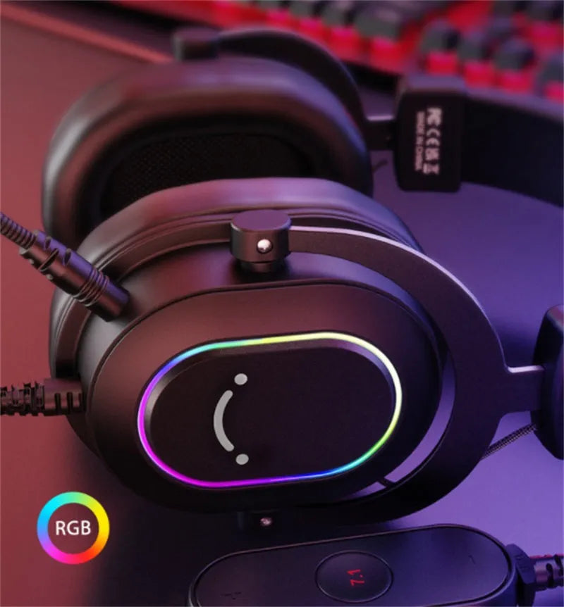 Black wired gaming headset with 50mm driver unit and USB connector for PC gaming and media