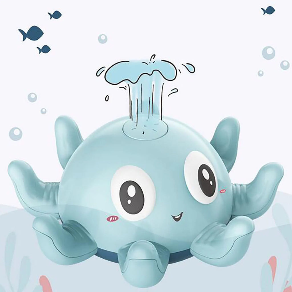 Blue automatic water spray octopus bath toy with flashing lights for children's bath time