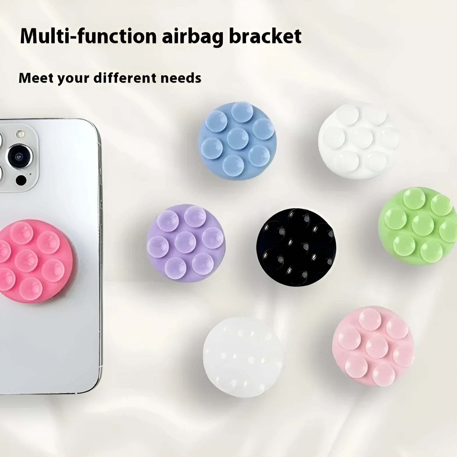 Universal detachable foldable mobile phone airbag bracket silicone suction cup stand 46mm diameter in pink