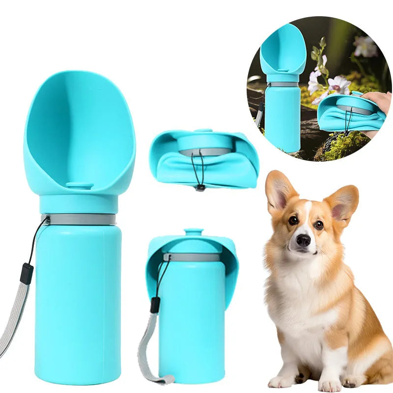 Blue 550ml folding pet water bottle in BPA-free food-grade silicone with one-button release