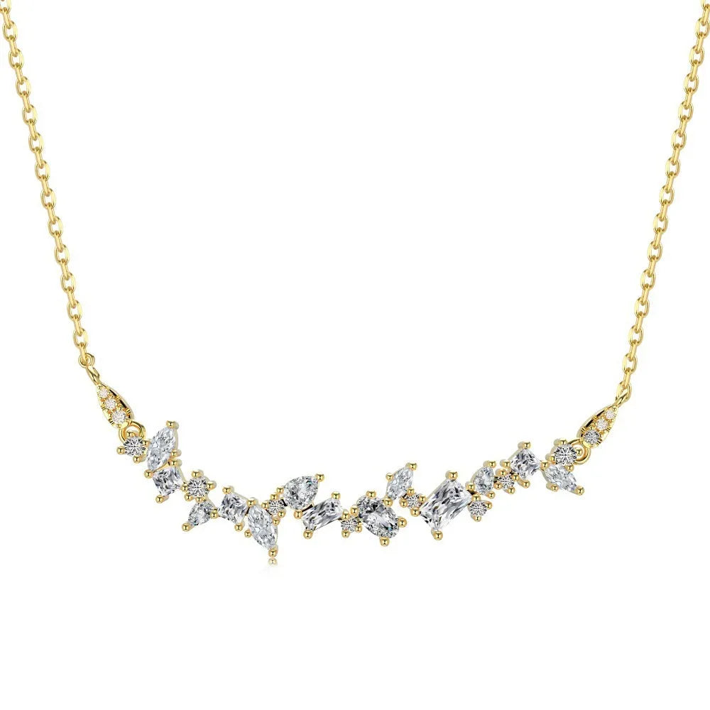 925 silver geometric zircon irregular necklace platinum finish on display with chain and pendant detail