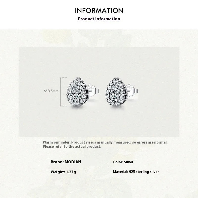 A pair of women's silver drop ear studs with a diamond-cut sparkling finish.