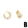 Geometric circle cross ear clip earrings for women, copper with pearl accent, colour options A and B