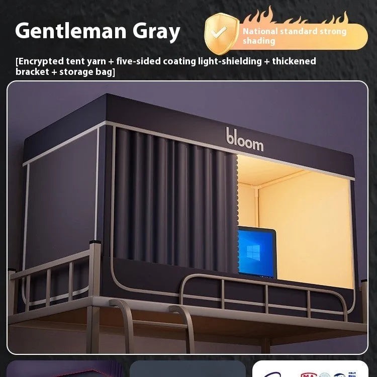 Grey integrated bed curtain and mosquito net with strong light blocking for 0.9 metre beds