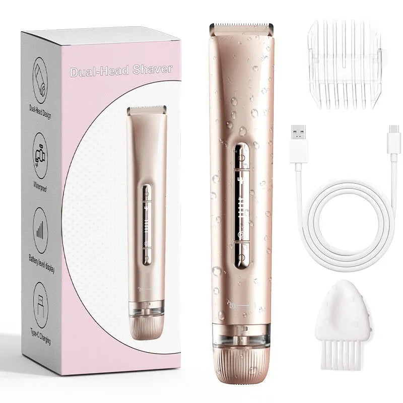 Electric hair removal device for women double-headed lady shaver USB rechargeable for whole body and private pubic hair