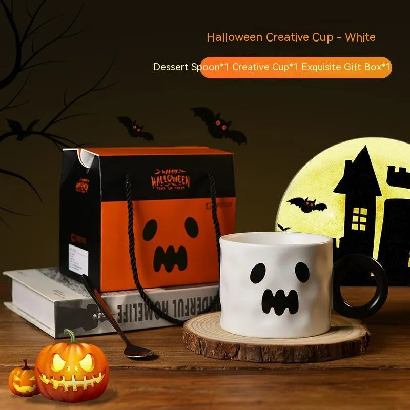 Halloween pumpkin ceramic mug 15cm with handle in orange or white colour with gift box