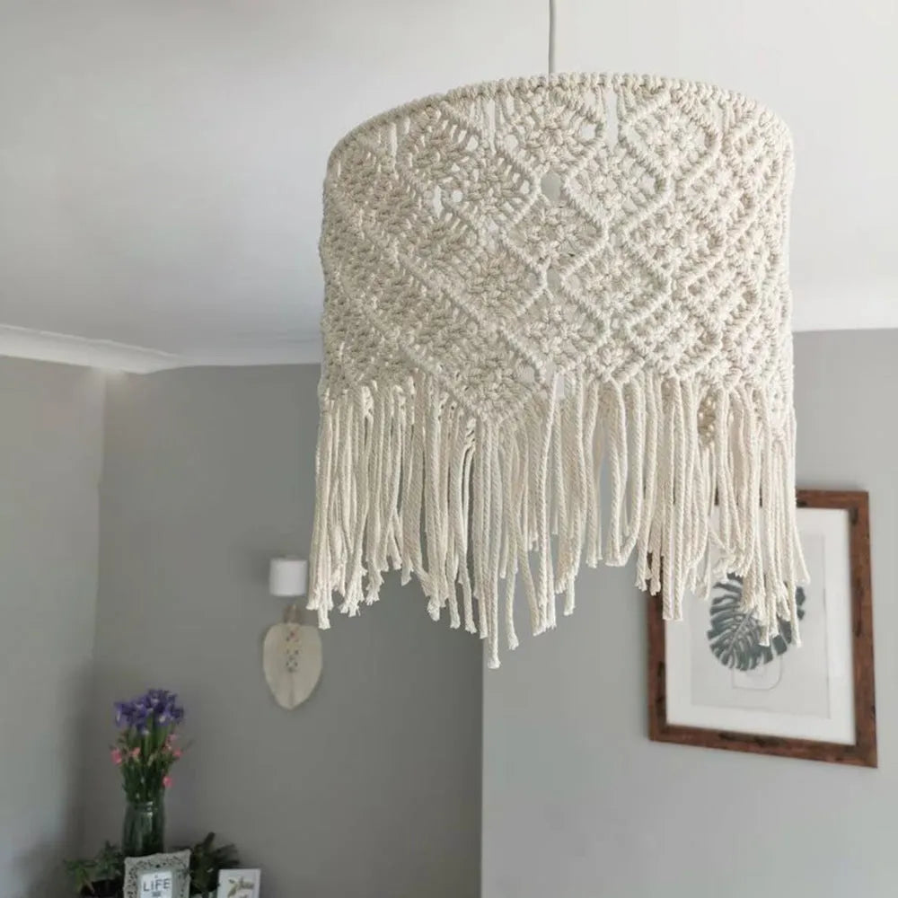 Handmade beige cotton string woven lampshade 30x50cm fabric shade for pendant light