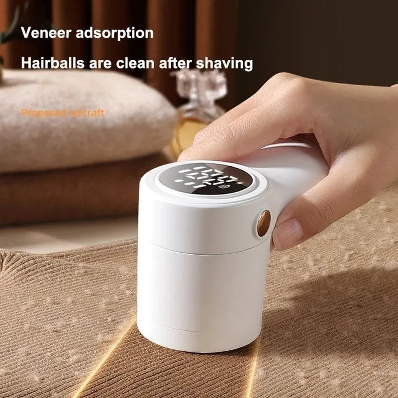 White electric lint remover with digital display and USB charging port