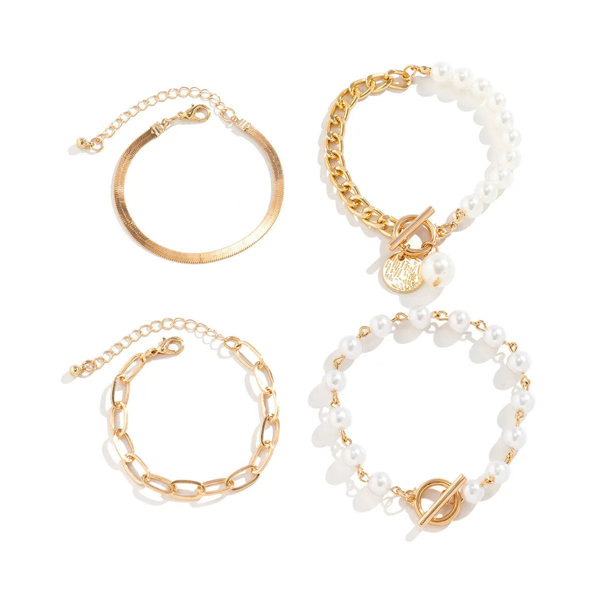 Gold alloy bracelet set with multi-portrait pearl and cartoon character design for women
