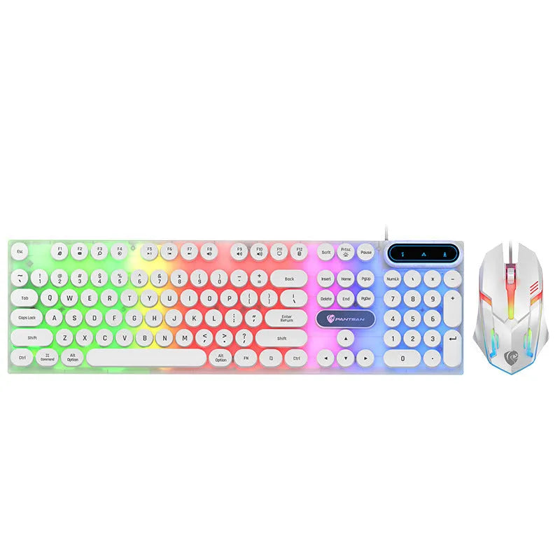 Wired USB keyboard and mouse set for desktop computer in white or black, silicone material, 1.5 line series cable